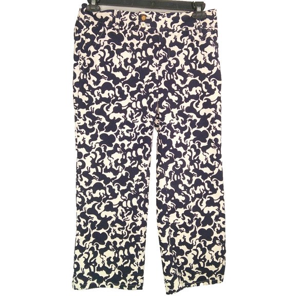 Lilly Pulitzer Palm Beach Fit Women' 4 Navy White Horse of Course Corduroy Capri - Picture 1 of 8